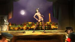 3d belly_dancer bikini blue_bikini breasts dancing female french_female jewelry male moonlight nazi nazi_uniform pandemic_studios paris piano ponytail screenshot screenshot_edit stage strip_club stripper stripping the_saboteur topless_female video_games vintage vintage_clothing women world_war_2