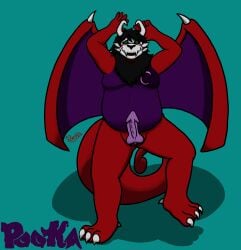 absurd_res anthro artist_name blush bone bottomwear cargo_shorts claws clothed clothing colored digital_drawing_(artwork) digital_media_(artwork) dragon feet fingers fur genitals hair hi_res horn knot kobold logo looking_at_viewer male male/male mythological_creature mythological_scalie mythology no_testicles nude open_mouth penis pookashifts portrait raised_hands red_body ribbed_penis scalie shorts signature simple_background skull skull_head slit_penis smile solo tail teeth text wings