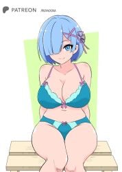 big_ass big_breasts big_butt big_thighs big_titties bikini blue_hair curvaceous curvaceous_female curvaceous_figure curvy curvy_figure curvy_hips female female_focus female_only looking_at_viewer momocka_art re:zero_kara_hajimeru_isekai_seikatsu rem_(re:zero) short_hair