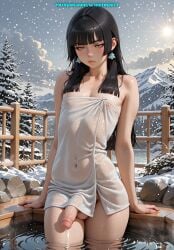 1boy ai_generated ass balls femboy hips male meybekity nipples onsen otoko_no_ko penis snow trap yaoi