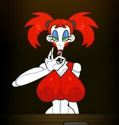 :>= baby_(fnafsl) big_breasts blowjob_face circus_baby circus_baby_(fnaf) crushtrap eleanor_(fnaf) huge_breasts oral_invitation