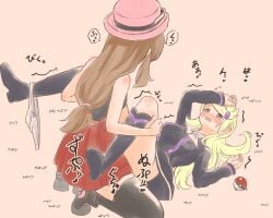 ace_trainer_(female)_(pokemon_xy) azumanishiki blush clothed_sex female futa_with_female futanari hat highres missionary non-web_source panties panty_pull pleated_skirt pokemon pokemon_xy serena_(pokemon) sex skirt thighhighs underwear