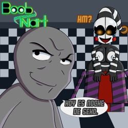 1boy 1girl1boy 1girls ass ass backround big_ass big_breasts big_breasts big_breasts big_butt big_thighs black_body black_eyes breasts breasts breasts button_nipples checkered checkered_background checkered_floor collarbone confused devious_grin eyelashes five_nights_at_freddy's fnaf glowing_eyes gray_body grey_body grin huge_ass huge_boobs huge_breasts huge_breasts huge_butt marionette_(fnaf) mask meme music_box naked pizzeria puppet_(fnaf) red_cheeks red_lipstick security_puppet_(fnaf) self_upload smile smirk smug smug_expression smug_face smug_grin spanish spanish_dialogue spanish_text speech_bubble standing tear_markings tear_streaks text text_bubble thick_thighs thighs tongue white_areola white_areolae white_body white_nipples yellow_eyes