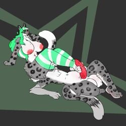 amy_kavinskaya animal_genitalia anthro areola balls big_balls big_breasts big_penis breasts clothing digital_media_(artwork) duo eyelashes eyelashes_through_hair facesitting facial_markings feet felid female foot_fetish foot_play footjob genitals gloves_(marking) green_clothing green_eyes green_hair green_legwear green_thigh_highs hair head_markings hex_mira hi_res hime_cut intraspecies legwear leopard_spots male male/female mammal markings multicolored_hair nipples nubbed_penis nude pantherine pattern_clothing pattern_legwear penile_spines penis red_penis sex sheath simple_background sitting_on_another snow_leopard spots squibbo striped_clothing striped_legwear stripes tail tear_(marking) thigh_highs translucent translucent_hair two_tone_hair wide_hips
