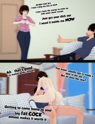 2boys 2koma 3d anal big_ass big_penis brown_hair cowgirl_position english_text femboy green_eyes koikatsu office_clothing selfinsertedbro sharp_teeth sofa testicles text undressing yaoi