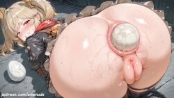 1girls ai_generated amenude_ai anus ass ass_up big_egg blonde_hair burnice_white crying crying_with_eyes_open egg egg_laying female hi_res high_quality legs_together light_skin looking_at_viewer on_ground patreon puffy_anus puffy_pussy pussy short_hair thick_thighs thighs watermark wet zenless_zone_zero