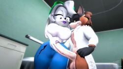 3d_(artwork) alisa_(juicyducksfm) anthro balls bed big_balls big_penis black_eyes black_hands bottomwear canid canine canis clothed clothing coat digital_media_(artwork) dobermann domestic_dog duo eyewear fan_character female fennec_fox fox fur furniture genitals goggles hi_res holding_penis hospital hospital_bed hug juicyducksfm lab_coat lipstick long_ears makeup male male/female mammal masturbation orange_body orange_fur pale_skin pants penis pinscher purple_eyes sega sex shirt short_male size_difference sole_(saltyman66) sonic_the_hedgehog_(series) source_filmmaker_(artwork) standing tan_body tan_skin topwear true_fox white_body white_fur yellow_eyes