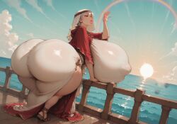 1girls ai_generated ass big_lips boat breasts breasts_bigger_than_head brown_eyes butt_bigger_than_body butt_bigger_than_head butt_bigger_than_torso christianity clothed female female_focus gigantic_breasts headwrap huge_ass huge_breasts huge_butt hyper hyper_ass hyper_breasts hyper_butt isometria large_ass large_breasts large_nipples lips massive_ass massive_breasts massive_butt nipple_bulge ocean overflowing_breasts rainbow robe solo_female thick_thighs tight_clothing white_hair