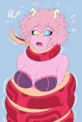 bra breasts cleavage coils femsub horns hypnosis kaa_eyes mina_ashido mind_control my_hero_academia open_mouth pink_hair pink_skin plsgts short_hair simple_background snake