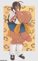 1futa areolae areolae_slip artist_self-insert ass balls big_ass big_balls big_breasts big_bulge big_butt big_penis bottomless breasts brown_hair bulge bursting_breasts clothed clothing college dark-skinned_futa dark_skin flaccid futa_only futanari gigantic_breasts human ineffective_clothing ineffective_skirt intersex mostly_nude nipples nude orange_hair original_character penis self_insert short_hair solo standing suomii suomii_(character) top_heavy