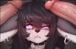 2_penises ai_generated black_hair brain_drain brainwashed brainwashing bunny bunny_ears bunny_girl cock cock_hungry cock_worship collar crying crying_with_eyes_open cute ears eyebrows_visible_through_hair female furry furry_female grey_fur hiddenone19 human_penis hypnosis long_hair messy_hair misogyny perchance_ai pierced_ears piercings pink_eyes slave slave_collar slavegirl slut tears young young_female