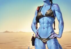 1girls ai_generated avatar avatar:_the_way_of_water blue_skin cameltoe camo_bikini female istoleurmom1 pussy recom_walker solo