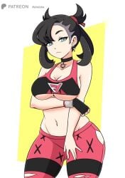 big_ass big_breasts big_breasts big_butt big_thighs big_titties black_hair clothing curvaceous curvaceous_female curvaceous_figure curvy curvy_figure curvy_hips female female_focus female_only marnie_(pokemon) momocka_art nintendo pokemon short_hair