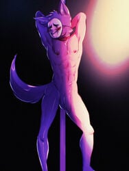 1boy 2021 abs anthro areola ass balls barefoot black_background blush bodily_fluids canid canine canis drooling embarrassed flaccid fur genitals grey_balls grey_body grey_ears grey_fur grey_hair grey_penis grey_tail hair headgear hi_res humanoid_genitalia humanoid_penis kedamono_(popee_the_performer) light male male_only mammal mask navel nipples nude one_eye_closed open_mouth pecs penis pole popee_the_performer pose presenting presenting_balls presenting_penis red_areola red_background red_nipples saliva short_hair simple_background skinny smile snarfu solo standing stripper_pole white_background wolf