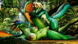 16:9 3d_(artwork) anthro ass balls big_breasts blender_(artwork) blender_cycles bodily_fluids breast_size_difference breasts claws cleo_(coast) cum cum_in_vagina cum_inside digital_media_(artwork) dragon duo eel erection female female_penetrated fish forest foxibiki futa/female futa_penetrating futanari genital_fluids genitals glory_(furromantic) glory_(wof) green_body green_eyes hair hi_res horn intersex intersex/female intersex_penetrating jungle leg_glider_position lying lying_on_ground marine membrane_(anatomy) membranous_wings mythological_creature mythological_scalie mythology nipples nude on_ground on_side outside penetration penile penis plant rainwing_(wof) raised_leg scalie sex smile tail teeth tongue tongue_out tree tropical vaginal_penetration vulva widescreen wings wings_of_fire