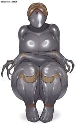 2d 2d_(artwork) absurd_res atomic_heart bdhalloween bent_knees bent_over big_breasts breasts breasts breasts brown_hair cleavage crossed_arms crouching crouching_female digital_drawing_(artwork) digital_media_(artwork) faceless faceless_character faceless_female fingernails freddyhalloween hair highres holding_up_breasts humanoid humanoid_robot joints large_breasts larger_female left_(atomic_heart) metal metallic_body nails pressing_breasts right_(atomic_heart) robot robot_girl robot_humanoid sharp_claws sharp_fingernails the_twins_(atomic_heart) thick thick_ass thick_legs thick_thighs tied_hair white_background