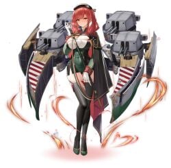 aiguillette ass_visible_through_thighs azur_lane beret between_breasts black_cape black_footwear black_headwear black_thighhighs blush boots breasts buttons cannon cape cg cleavage closed_mouth covered_navel dress epaulettes female full_body garter_straps gloves green_dress green_footwear hand_on_hilt hat high_heels holding holding_sword holding_weapon italian_flag jacket large_breasts long_hair long_sleeves looking_at_viewer machinery medal microdress military military_uniform multicolored_clothes multicolored_dress official_art panties red_eyes red_hair rigging saber_(weapon) sheath sheathed shoes short_dress sidelocks skindentation smile solo standing sword taut_clothes taut_dress thigh_gap thighhighs thighs transparent_background turret twintails underwear weapon white_gloves zara_(azur_lane) zettai_ryouiki