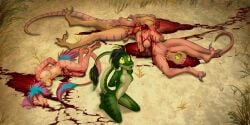 2:1 absurd_res anthro areola balls blood blood_pool bodily_fluids bondage bound breasts captured cock_and_ball_torture corpse cum cunnilingus death digital_media_(artwork) dinosaur dromaeosaurid duo erection feet female female_death fingers forest frostbite80_(artist) futa_death genital_fluids genital_mutilation genital_torture genitals gore group hair hands_behind_back hands_tied hands_tied_behind_back hi_res humanoid_genitalia humanoid_penis kneeling leaking_cum lying male male/female male_death mutilation narrowed_eyes nipples nude on_back on_side open_mouth oral oral_penetration outside penetration penis plant prehistoric_species reptile scalie severed_body_part severed_genitals severed_head severed_penis sex snuff tail teeth theropod toes tongue tongue_out tree vaginal_penetration velociraptor vulva