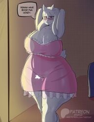 1girls animal_ears animal_tail anthro asking_for_it big_breasts blush breasts cameltoe english english_text eyewear female female_only glasses hands_behind_head horns huge_breasts mature mature_female mature_woman milf mother nightgown nipple_bulge plump red_eyes smile solo solo_female speech_bubble tail text thepolsy thick_thighs thighs toriel undertale voluptuous voluptuous_female white_body white_skin