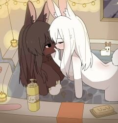 2girls bath blush doremifaso64 furry kissing naked nude tagme uwu yuri yuri