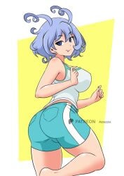 back_view big_ass big_breasts big_breasts big_butt big_thighs big_titties blue_hair clothing curvaceous curvaceous_female curvaceous_figure curvy curvy_figure curvy_hips female female_focus female_only looking_at_viewer momocka_art my_hero_academia nejire_hado short_hair