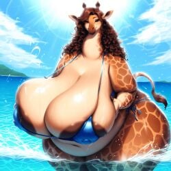 ai ai_generated anthro belly big_belly big_breasts bikini breasts chubby chubby_female female female_only giraffe looking_at_viewer mommy nipples obese obese_female overweight overweight_female slightly_chubby slightly_chubby_female thepyromancerfox two-piece_swimsuit