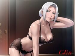 1girls ai_generated arm_behind_head arm_up artist_name assistant bangs bare_chest bare_midriff bare_shoulders bare_thighs big_breasts black_bra black_lingerie black_panties blue_eyes bra breasts bust busty cjin cleavage curvaceous curvy curvy_body curvy_female curvy_figure dark-skinned_female dark_skin earrings eyelashes feet_out_of_frame female female_only hair_bun huge_breasts jewelry lingerie lingerie_only long_eyelashes looking_at_viewer mabui makeup mature mature_female midriff mommy naruto naruto_(series) naruto_shippuden navel one_arm_up oppai panties parted_bangs patreon_username pink_lips pinup pose posing posing_for_the_viewer secretary seducing seduction seductive seductive_eyes seductive_look seductive_pose shiny shiny_hair shiny_skin sidelocks skindentation standing text tied_hair underwear underwear_only url watermark web_address white_hair