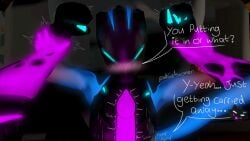 anthro bradtheastroman breast_play breasts clothed clothing epic_games female fortnite genitals glowing glowing_body glowing_eyes glowing_genitalia glowing_penis glowing_tail holding_arms holding_wrist human human_on_anthro humping interspecies lynx_(fortnite) male mammal muscular muscular_anthro muscular_male partially_clothed penis phantom_meowscles pinned_arms pinned_to_bed sex skinny_female tail text throbbing throbbing_penis titjob twitching wrist_grab