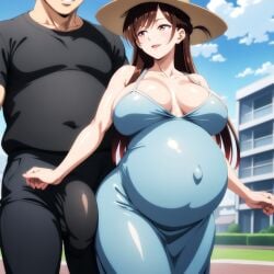 ai_generated belly_button big_belly big_belly_girl big_breasts breasts cleavage curvy female gigantic_breasts heavily_pregnant huge_belly huge_boobs huge_breasts knocked_up looking_at_viewer milf milfication mizuhara_chizuru orange_eyes panties pregnancy pregnant pregnant_belly pregnant_female pregnant_fetish puffy_nipples solo solo_female sundress thicc underbelly very_pregnant waifu yoga_pants