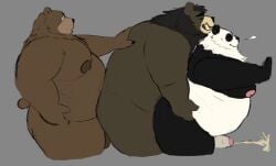 adrian_dough against_surface against_wall anal anal_sex anthro balls bear bearnard_adams belly ben_bigger big_belly big_nipples black_bear bodily_fluids brown_bear cum cum_while_penetrated darkened_genitalia ejaculation genital_fluids genitals giant_panda group group_sex hands-free looking_pleasured male male/male mammal mane mihoyo moobs nipples overweight overweight_male pan_yin_hu penetrating_while_penetrated penetration prostate_orgasm sex short_tail tail teeth threesome trio tusks ursine yellow_teeth zenless_zone_zero