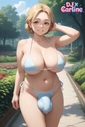 1futa ai_generated big_breasts big_testicles djxcarline futanari gigantic_breasts kawaii micropenis milf moe outdoors penis small_penis