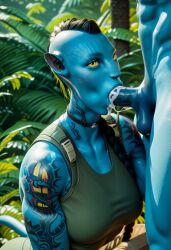 ai_generated avatar avatar:_the_way_of_water blowjob blue blue_skin female istoleurmom1 male na'vi penis recombinant sucking_penis yellow_eyes z-dog zdinarsk