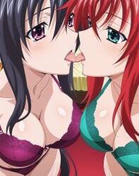 2girls ai_generated akeno_himejima big_breasts bikini females_only girlfriends high_school_dxd indoors kissing lesbian_couple lesbian_kiss looking_at_each_other rias_gremory rias_x_akeno tongues_touching wife_and_wife yuri yuri yuri