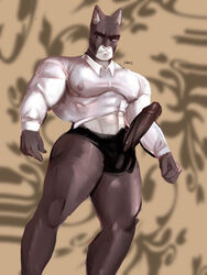 1boy 2021 abs abstract_background animal_humanoid anthro biceps black_body black_ears black_eyes black_fur black_penis blacksad bulge cat_humanoid clothed clothing clothing_lift domestic_cat erection felid felid_humanoid feline feline_humanoid felis fist frown fur genitals grey_background grey_ears hi_res humanoid humanoid_genitalia humanoid_penis john_blacksad long_penis looking_back looking_down male male_only mammal mammal_humanoid mostly_nude multicolored_body multicolored_ears multicolored_fur muscular narrowed_eyes navel nipple_outline nipples pecs penis poking_out presenting presenting_penis shirt shirt_lift simple_background snarfu solo squint standing tan_background thick_penis thick_thighs topwear triceps underwear white_body white_fur white_nose