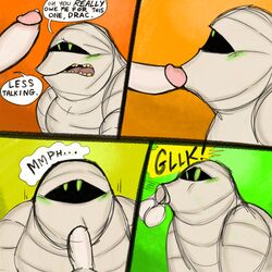 blush comic dracula_(hotel_transylvania) filthyopossum gay hotel_transylvania male male/male mummy murray murray_the_mummy oral penis penis_in_mouth penis_out tagme yaoi