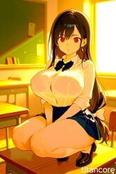 (titancore) ai_generated big_breasts black_hair final_fantasy_vii long_hair on_desk red_eyes school_uniform schoolgirl tifa_lockhart video_game_character
