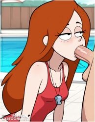 ai_generated attractive blowjob blowjob_face blowjob_gesture blowjob_only cartoony deep_blowjob deep_throat deepthroat female gravity_falls lifeguard lifeguard_swimsuit orange_hair outside penis penis_grab public public_nudity public_sex sucking sucking_off sucking_penis sucking_tip wendy_corduroy