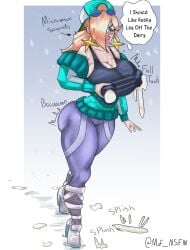 1girls bimbo bimbofication bimbofied blush bodily_fluids boots breast_expansion cleavage digital_media_(artwork) dripping earrings female female female_focus female_only hat heel_boots heels high_heels huge_breasts implied_transformation lactating lactating_nipples lactation lactation_through_clothes leaking leaking_milk leggings mario_kart_world milk milking moffin nintendo nipple_bulge princess_rosalina speech_bubble sweater thick_thighs tight tight_clothing tight_fit wide_hips