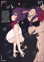 1boy 1girls ass auri_(depressedlylewd) balls balls_deep big_ass big_breasts breasts cat_ears cat_tail choker crop_top doggy_style female final_fantasy final_fantasy_xiv from_behind hair_pull hair_pulling heart-shaped_pupils leggings male miqo'te oc original_character purple_eyes purple_hair recording recording_video ripped_clothing ripped_leggings rough_sex submissive_female tail tail_grab tail_pull underboob whomperfruit