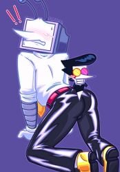 backsack deltarune deltarune_chapter_3 flustered fr3akk0 fully_clothed on_all_fours size_difference spamton_g_spamton tagme tenna_(deltarune) tight_pants