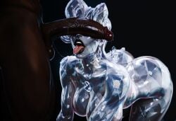 1boy 1boy1girl 1girl1boy 1girls absurd_res absurdres ai_assisted ai_generated black_lipstick crystal_skin dark-skinned_male diamond_skin drool_string drooling emma_frost emma_frost_(marvel_rivals) emma_frost_(x-revolution) female high_resolution highres interracial large_ass large_breasts lipstick male marvel marvel_rivals on_all_fours penis_over_eyes raleu10 saliva_trail slim_waist