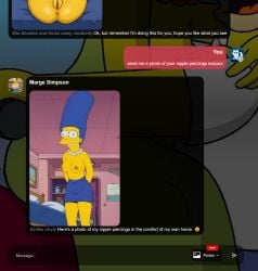 ai_generated bed blue_hair breasts classroom desk female indoors jewelry marge_simpson medium_breasts necklace nipple_piercing nipple_rings nipples pencil_skirt piercing pillow simpsons sitting skirt solo standing the_simpsons topless