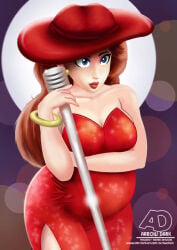 arrowdark brown_hair female hat long_brown_hair looking_down looking_down_at_viewer mario_(series) maternity_clothes maternity_dress nintendo pauline pauline_(mario) pregnant pregnant_belly pregnant_female red_dress super_mario_odyssey