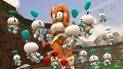 3d 3d_(artwork) anthro blue_eyes breasts chao_(sonic) echidna eyelashes female fingers footwear gloves handwear hero_chao male mostly_nude multiple_boys orange_body orange_hair penis pussy shirt skirt sonic_(series) tikal_the_echidna zeniix98