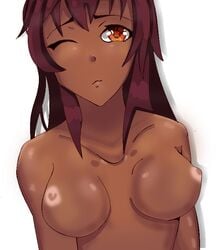 blinking boobs breasts brown_eyes brown_hair closed_eye discord loritta nipples site-tan tagme tan_skin tits topless