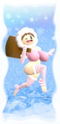 3d 3d_(artwork) adynamical big_breasts bra detailed_background feet hammer ice_climber mob_face nana_(ice_climber) nintendo painted_nails painted_toenails smile snow socks solo source_filmmaker thick_thighs