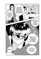 1boy 1girls asada_shino black_hair blank_eyes blowjob brainwashing cleaning_cock cleaning_fellatio comic cuckold cuckolding dominant_male fellatio femsub glasses ichi-gsm laughing_coffin maledom mind_break mind_control monochrome netorare ntr older_dom_younger_sub older_man_and_teenage_girl oral_cock_cleaning penis_cleaning puddinpan sex_slave short_hair slave slavegirl stray_pubic_hair sword_art_online teen_girl teenage_girl teenager text under_the_table utter_domination vassago_casals