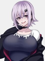 1girls big_breasts blush camui_kamui_(hz_666v) choker cute eyeliner female female_only goth goth_girl huge_breasts light-skinned_female light_skin open_mouth original shy solo sweat sweatdrop