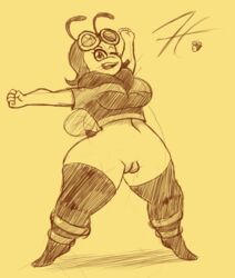 aka_h bee belly_button big_ass big_breasts big_breasts big_butt flexing honey_bee miel_pops shirt sketch thick thick_ass thick_legs thick_thighs thighhighs thighs