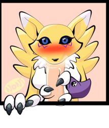 animated anthro bodily_fluids canid digimon digimon_(species) fellatio female female_on_human female_penetrated gif hi_res human male male/female mammal noni oral penetration penile renamon sex solo_focus